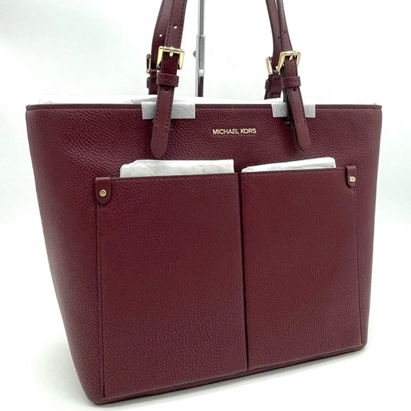 Michael Kors Jet Set Medium Pocket Tote Bag Ox Blood - Picture 1 of 11